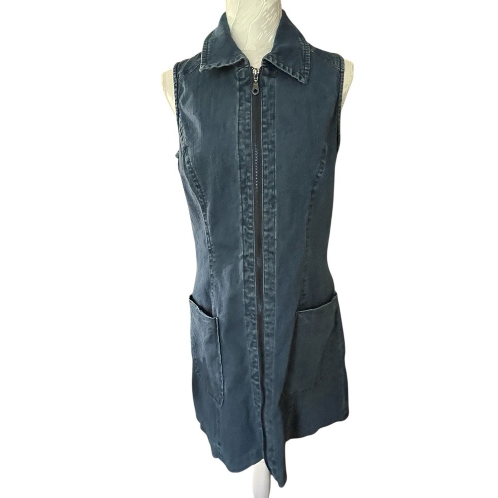Hope Harlow Sz 8 Denim Mini Dress Full Zip Pockets Stretchy 90s‎ Y2K Minimalist